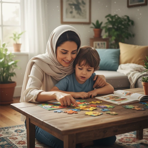 تصویر یک مادر و کودک در حال یادگیری مشترک، روایتگر داستان شکل‌گیری اینوا